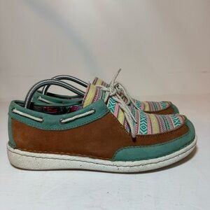 Justin Western Navajo Leather/Fabric Loafer Shoes JL100 Women's Size 10 M Brown